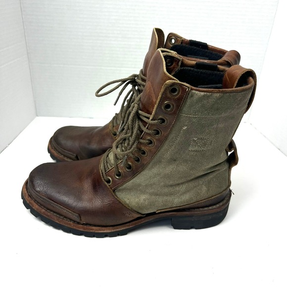 Timberland Boot Company Tackhead Men 8W Leather Canvas Lace Up Boots Vibram Sole